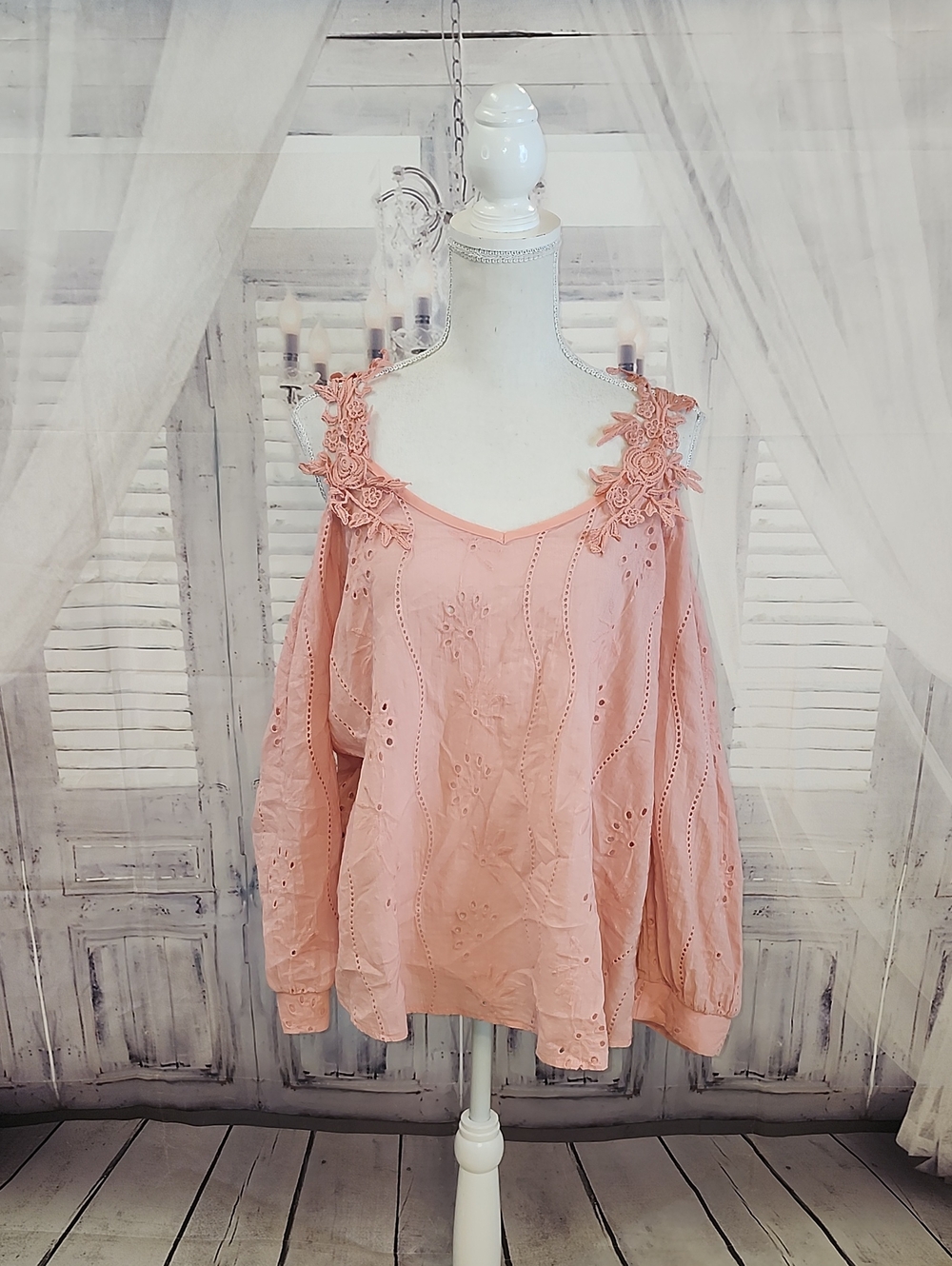 Shein Eyelet Cold Shoulder Blouse